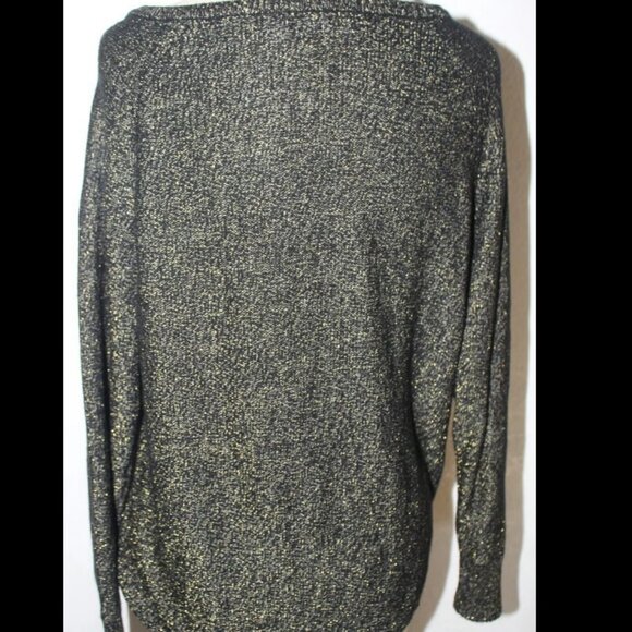 BISOU BISOU Sweater Women's Size M Black Gold Metallic Boatneck Zipper Accents. - Picture 6 of 8